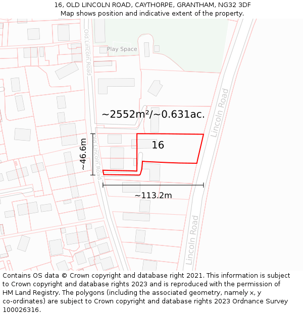 16, OLD LINCOLN ROAD, CAYTHORPE, GRANTHAM, NG32 3DF: Plot and title map