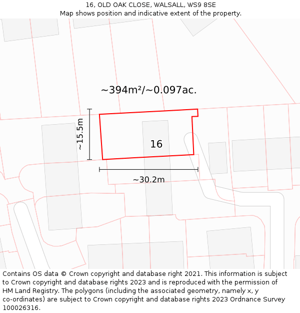 16, OLD OAK CLOSE, WALSALL, WS9 8SE: Plot and title map