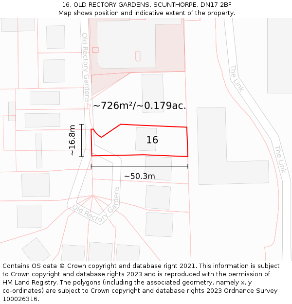 16, OLD RECTORY GARDENS, SCUNTHORPE, DN17 2BF: Plot and title map