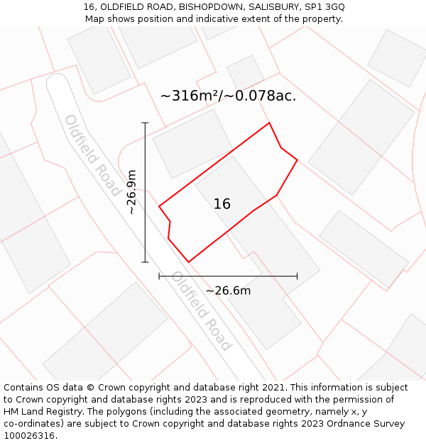 16, OLDFIELD ROAD, BISHOPDOWN, SALISBURY, SP1 3GQ: Plot and title map
