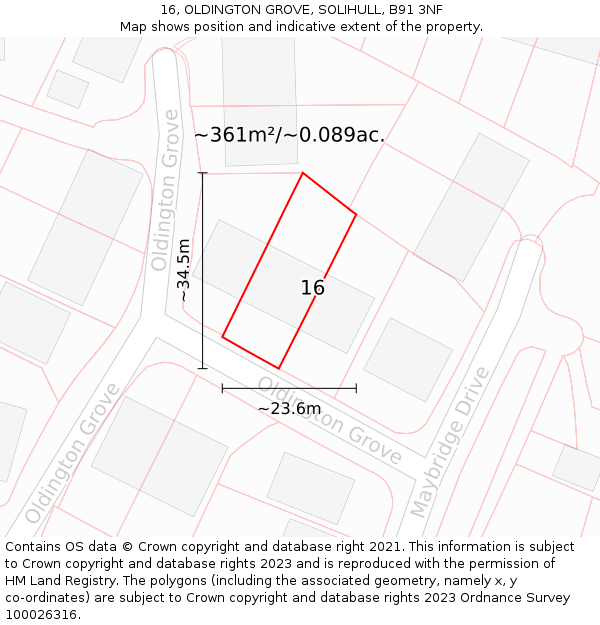 16, OLDINGTON GROVE, SOLIHULL, B91 3NF: Plot and title map