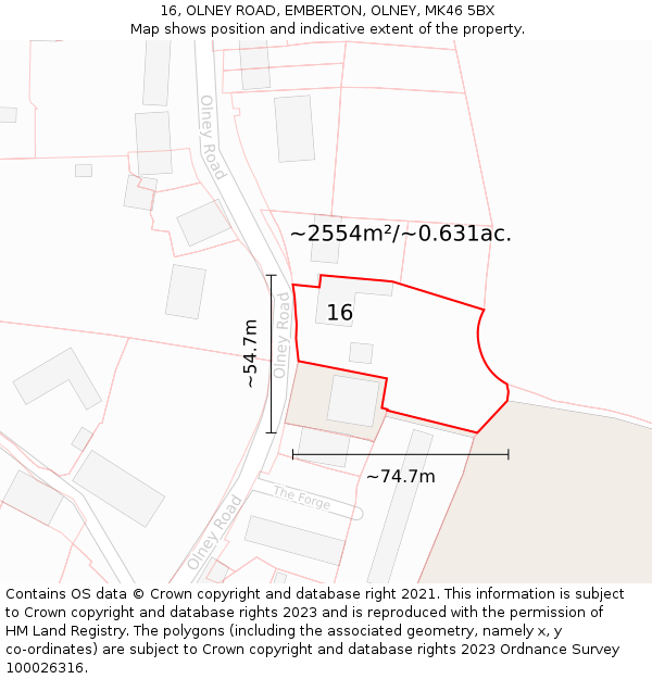 16, OLNEY ROAD, EMBERTON, OLNEY, MK46 5BX: Plot and title map