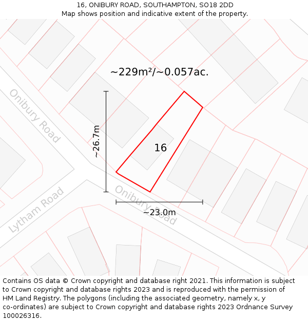 16, ONIBURY ROAD, SOUTHAMPTON, SO18 2DD: Plot and title map