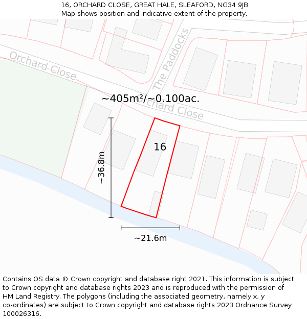 16, ORCHARD CLOSE, GREAT HALE, SLEAFORD, NG34 9JB: Plot and title map
