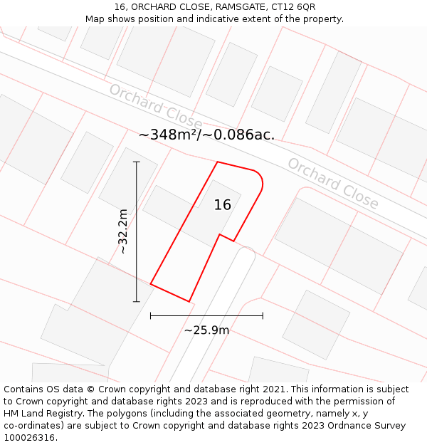 16, ORCHARD CLOSE, RAMSGATE, CT12 6QR: Plot and title map