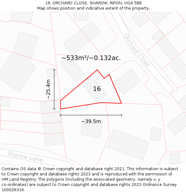 16, ORCHARD CLOSE, SHAROW, RIPON, HG4 5BE: Plot and title map