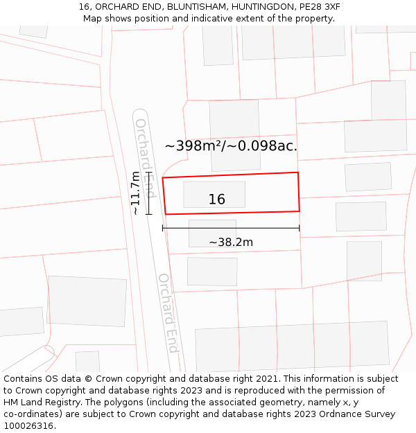 16, ORCHARD END, BLUNTISHAM, HUNTINGDON, PE28 3XF: Plot and title map