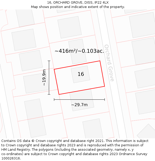 16, ORCHARD GROVE, DISS, IP22 4LX: Plot and title map
