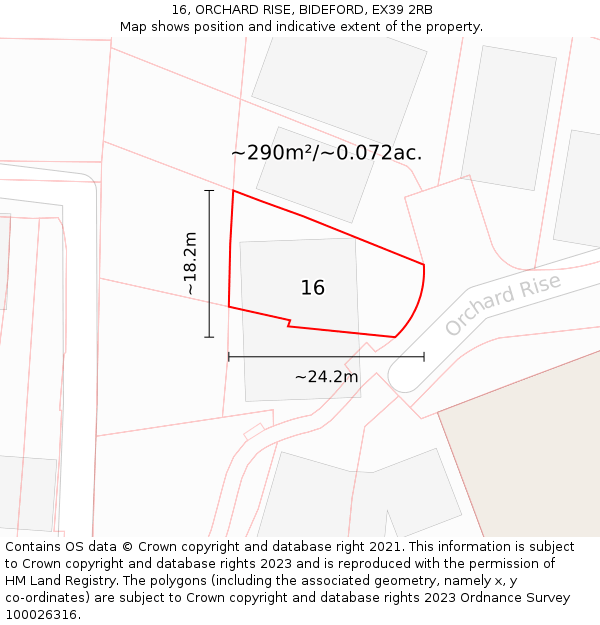 16, ORCHARD RISE, BIDEFORD, EX39 2RB: Plot and title map