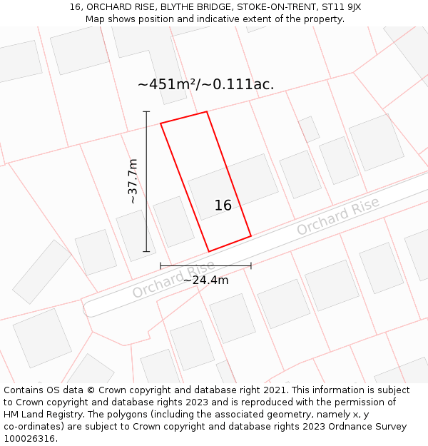 16, ORCHARD RISE, BLYTHE BRIDGE, STOKE-ON-TRENT, ST11 9JX: Plot and title map