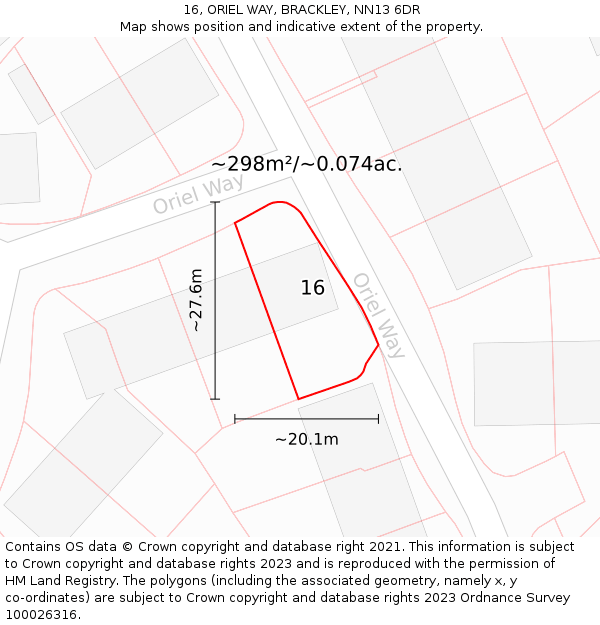 16, ORIEL WAY, BRACKLEY, NN13 6DR: Plot and title map