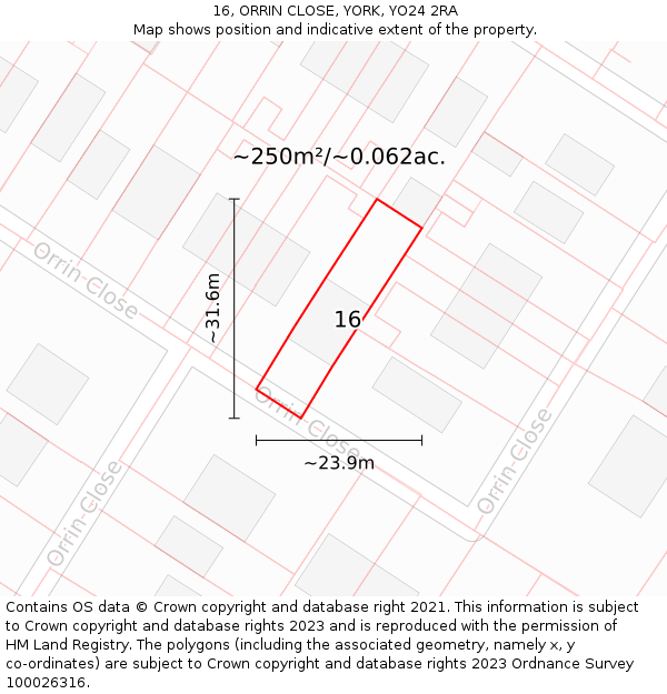 16, ORRIN CLOSE, YORK, YO24 2RA: Plot and title map