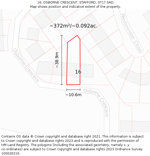16, OSBORNE CRESCENT, STAFFORD, ST17 0AD: Plot and title map