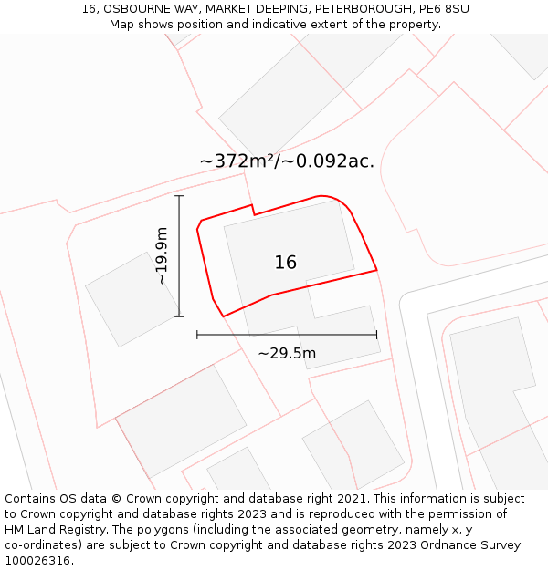 16, OSBOURNE WAY, MARKET DEEPING, PETERBOROUGH, PE6 8SU: Plot and title map