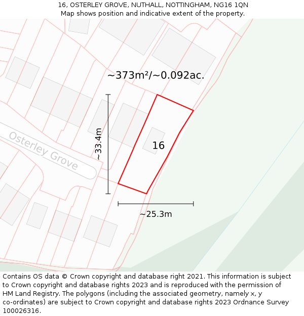 16, OSTERLEY GROVE, NUTHALL, NOTTINGHAM, NG16 1QN: Plot and title map