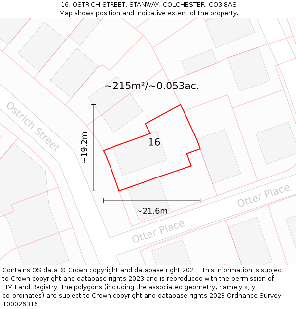 16, OSTRICH STREET, STANWAY, COLCHESTER, CO3 8AS: Plot and title map
