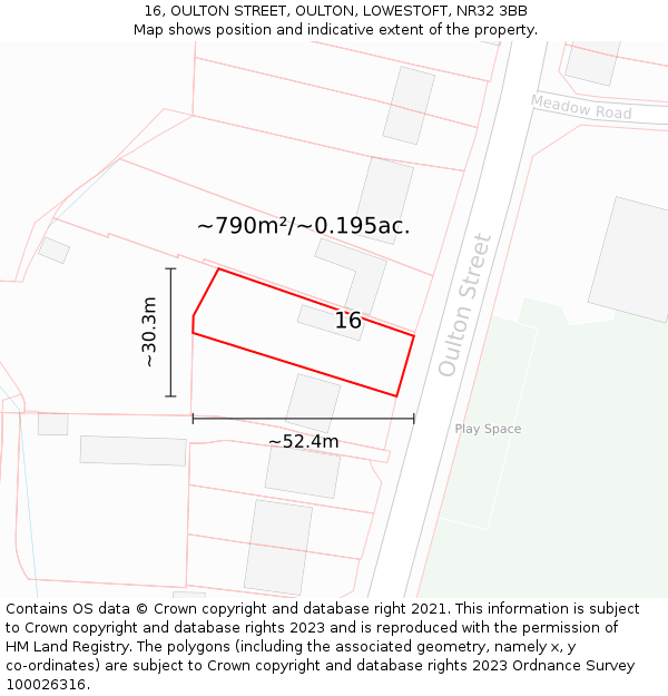 16, OULTON STREET, OULTON, LOWESTOFT, NR32 3BB: Plot and title map