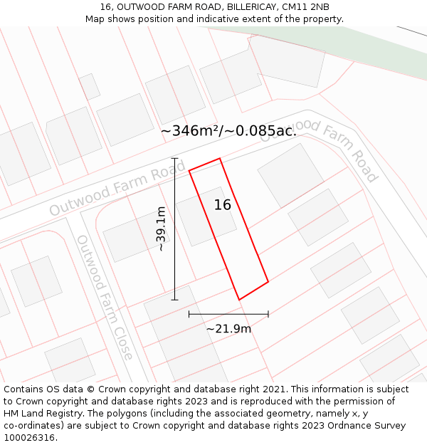 16, OUTWOOD FARM ROAD, BILLERICAY, CM11 2NB: Plot and title map