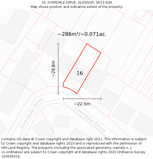 16, OVERDALE DRIVE, GLOSSOP, SK13 6GA: Plot and title map