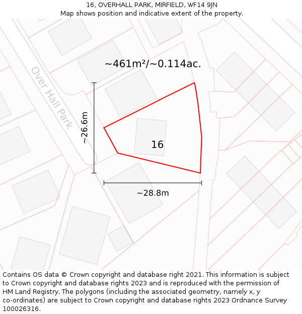 16, OVERHALL PARK, MIRFIELD, WF14 9JN: Plot and title map