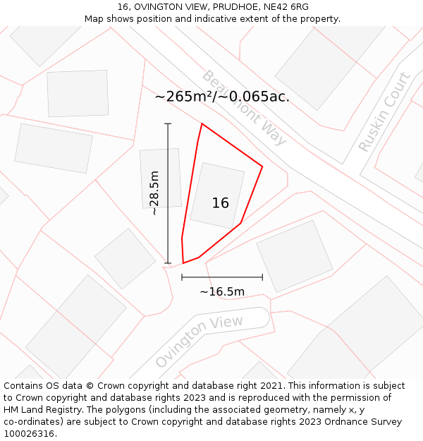 16, OVINGTON VIEW, PRUDHOE, NE42 6RG: Plot and title map