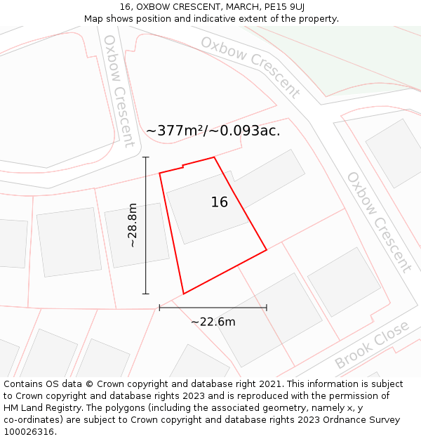 16, OXBOW CRESCENT, MARCH, PE15 9UJ: Plot and title map