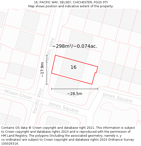 16, PACIFIC WAY, SELSEY, CHICHESTER, PO20 0TY: Plot and title map