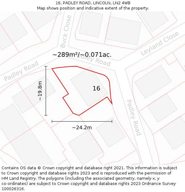 16, PADLEY ROAD, LINCOLN, LN2 4WB: Plot and title map