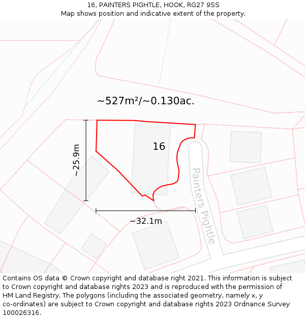 16, PAINTERS PIGHTLE, HOOK, RG27 9SS: Plot and title map