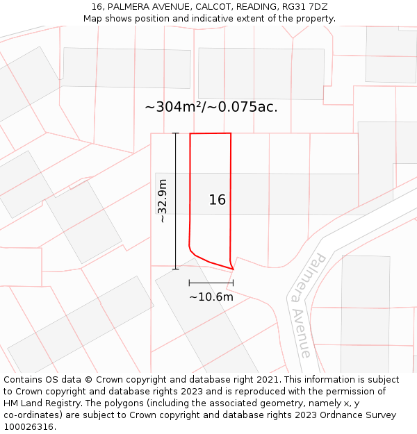 16, PALMERA AVENUE, CALCOT, READING, RG31 7DZ: Plot and title map