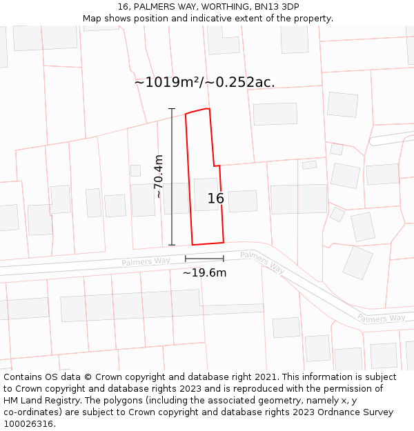 16, PALMERS WAY, WORTHING, BN13 3DP: Plot and title map