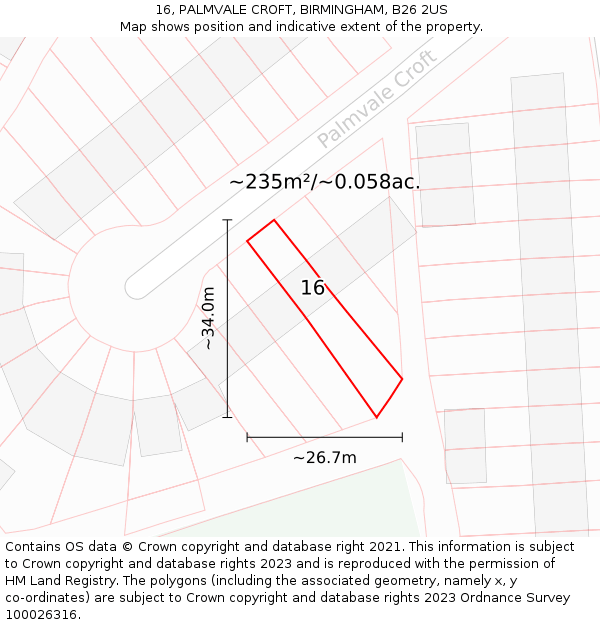 16, PALMVALE CROFT, BIRMINGHAM, B26 2US: Plot and title map