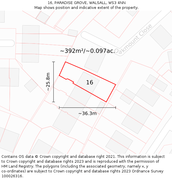 16, PARADISE GROVE, WALSALL, WS3 4NN: Plot and title map