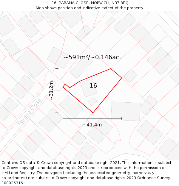 16, PARANA CLOSE, NORWICH, NR7 8BQ: Plot and title map