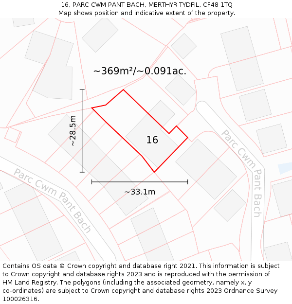 16, PARC CWM PANT BACH, MERTHYR TYDFIL, CF48 1TQ: Plot and title map