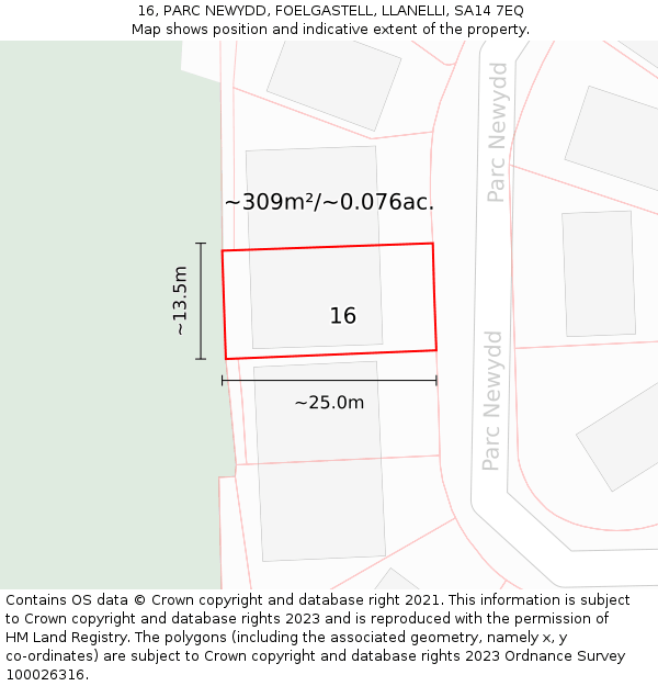 16, PARC NEWYDD, FOELGASTELL, LLANELLI, SA14 7EQ: Plot and title map