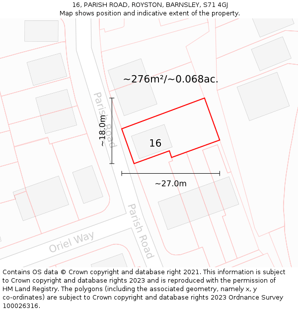 16, PARISH ROAD, ROYSTON, BARNSLEY, S71 4GJ: Plot and title map