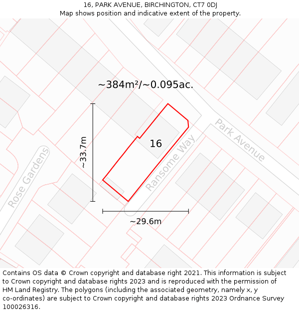 16, PARK AVENUE, BIRCHINGTON, CT7 0DJ: Plot and title map