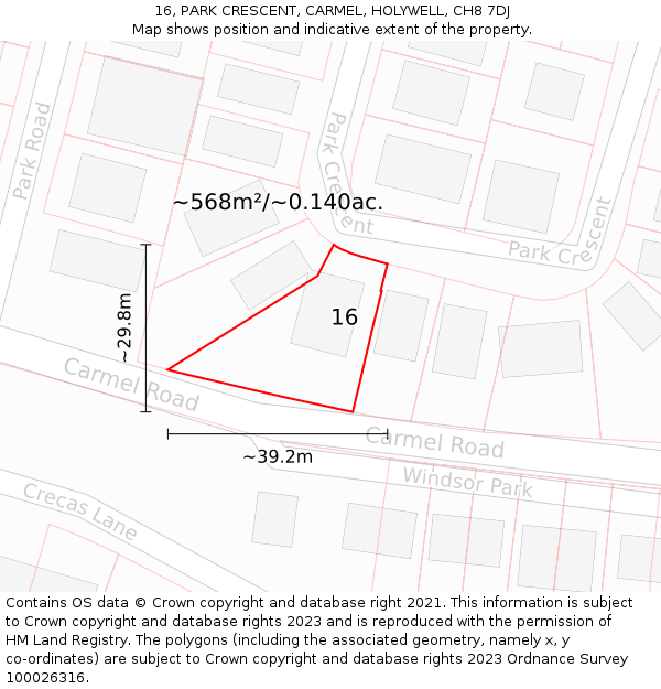 16, PARK CRESCENT, CARMEL, HOLYWELL, CH8 7DJ: Plot and title map