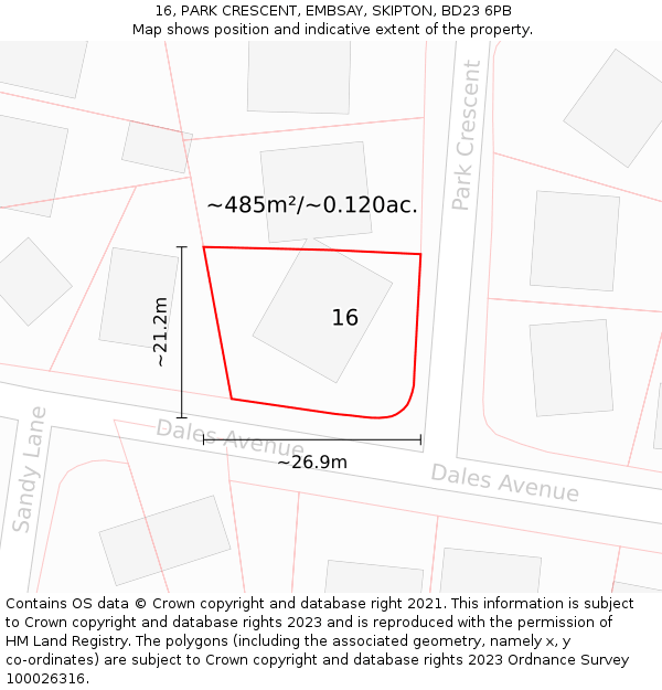 16, PARK CRESCENT, EMBSAY, SKIPTON, BD23 6PB: Plot and title map