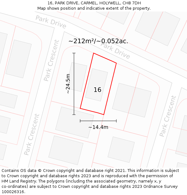16, PARK DRIVE, CARMEL, HOLYWELL, CH8 7DH: Plot and title map