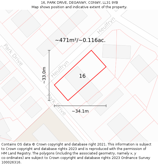 16, PARK DRIVE, DEGANWY, CONWY, LL31 9YB: Plot and title map