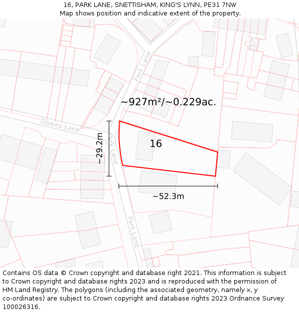 16, PARK LANE, SNETTISHAM, KING'S LYNN, PE31 7NW: Plot and title map