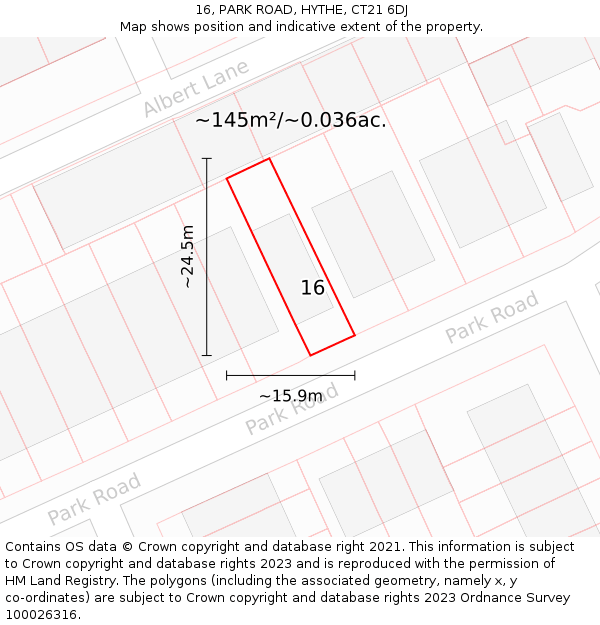 16, PARK ROAD, HYTHE, CT21 6DJ: Plot and title map