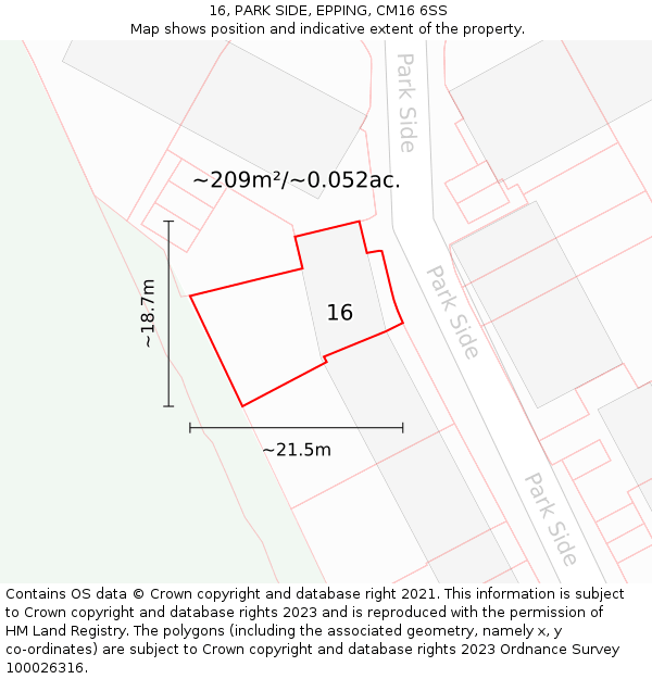 16, PARK SIDE, EPPING, CM16 6SS: Plot and title map