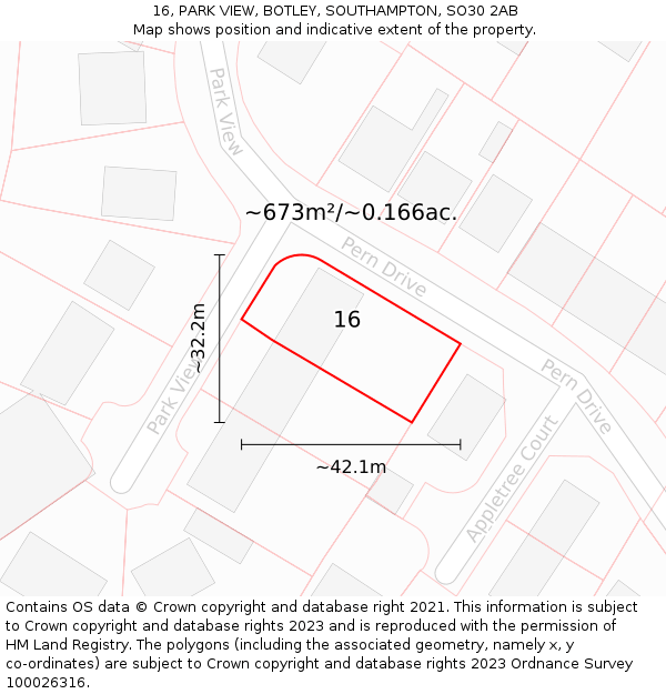 16, PARK VIEW, BOTLEY, SOUTHAMPTON, SO30 2AB: Plot and title map