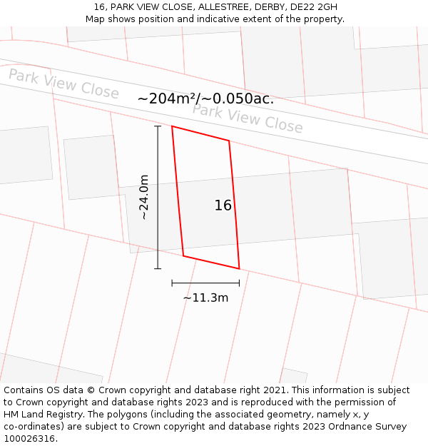 16, PARK VIEW CLOSE, ALLESTREE, DERBY, DE22 2GH: Plot and title map