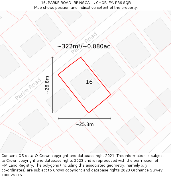 16, PARKE ROAD, BRINSCALL, CHORLEY, PR6 8QB: Plot and title map