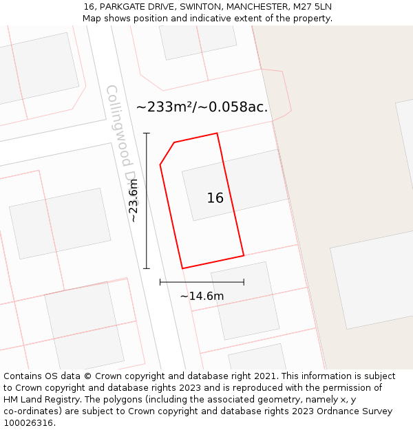 16, PARKGATE DRIVE, SWINTON, MANCHESTER, M27 5LN: Plot and title map