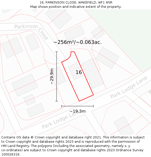 16, PARKINSON CLOSE, WAKEFIELD, WF1 4NR: Plot and title map